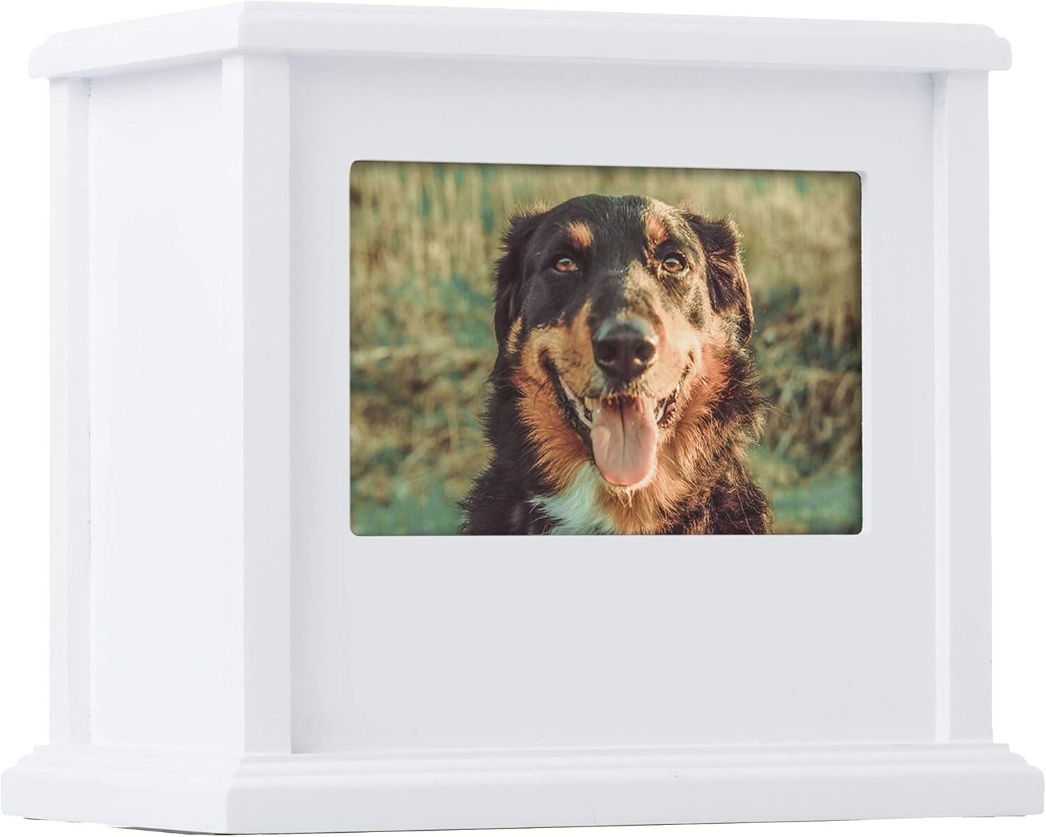 Personalized Pet Memory Box – Elegant Wooden Urn for Dogs & Cats (White)