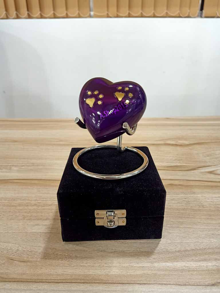Purple Keepsake Mini Heart Urn Cremation Urn W/Stand & Box Small Heart Urn Ashes