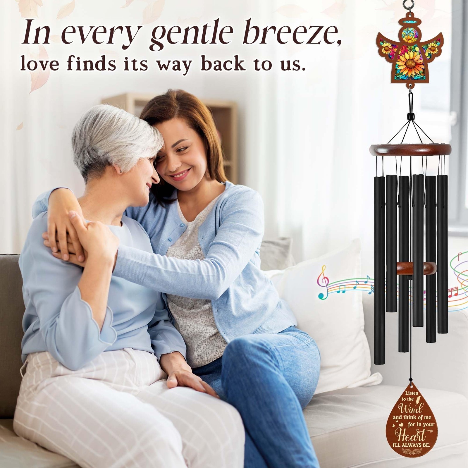 FLAGWIX Sympathy Gifts for Loss of Loved One – Memorial Angel Wind Chimes 32″…