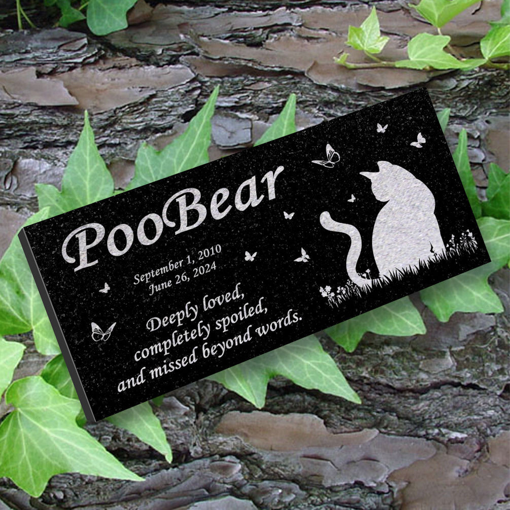 Personalized Cat Memorial – Granite Stone Pet Grave Marker – 6×12 – PooBear