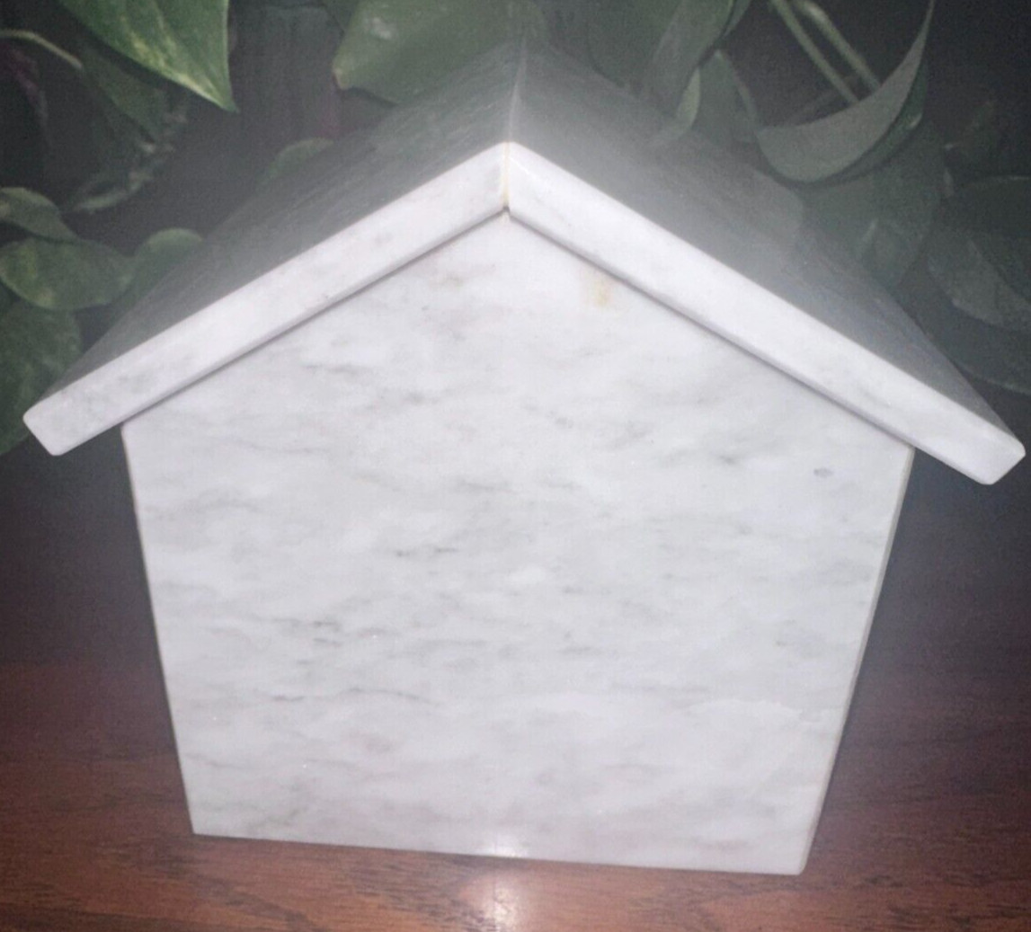 Natural white marble pet urn memorial for dog cat cremains handmade doghouse