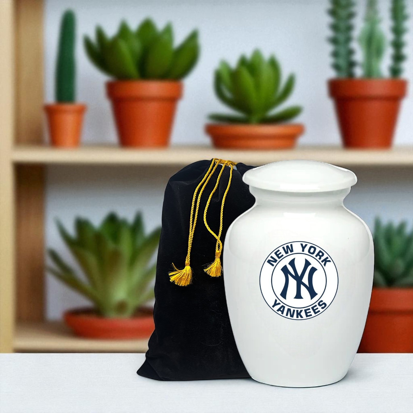 New York Yankees Baseball Style Cremation Urn Adult Ashes Metal White 8 In Urns