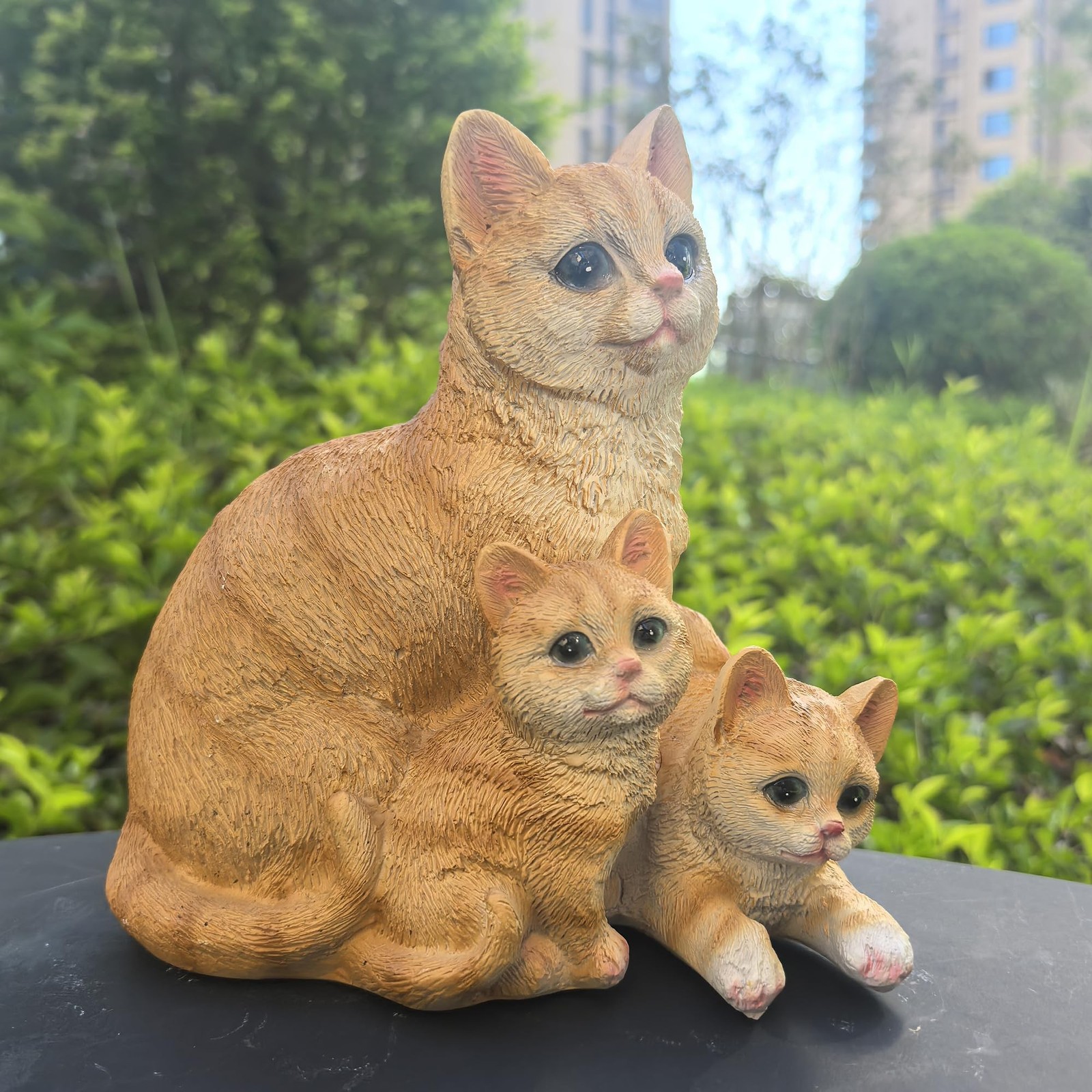 Mama Cat and Kitten Garden Statue,Outdoor Lawn Decorative Figurine Yellow Cat…