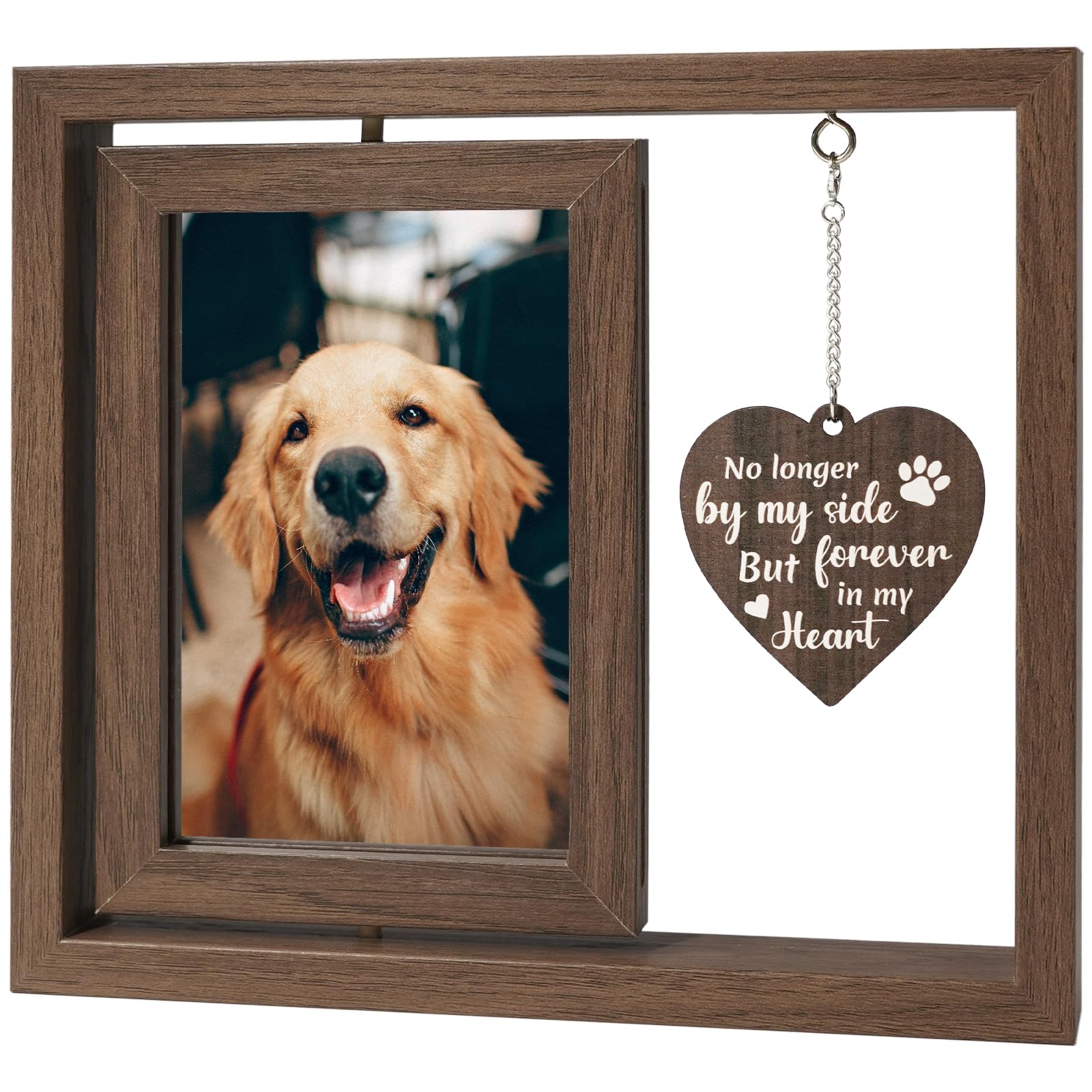 Aurlova Pet Memorial Gifts For Loss Of Dog 4X6 Rotating Wooden Picture Frame