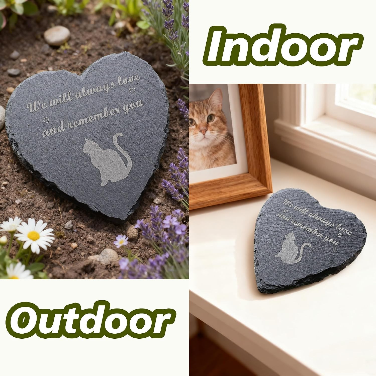 Heart Shaped Small Cat Memorial Stone 4 Inch Pet Memorial Gift Ideas