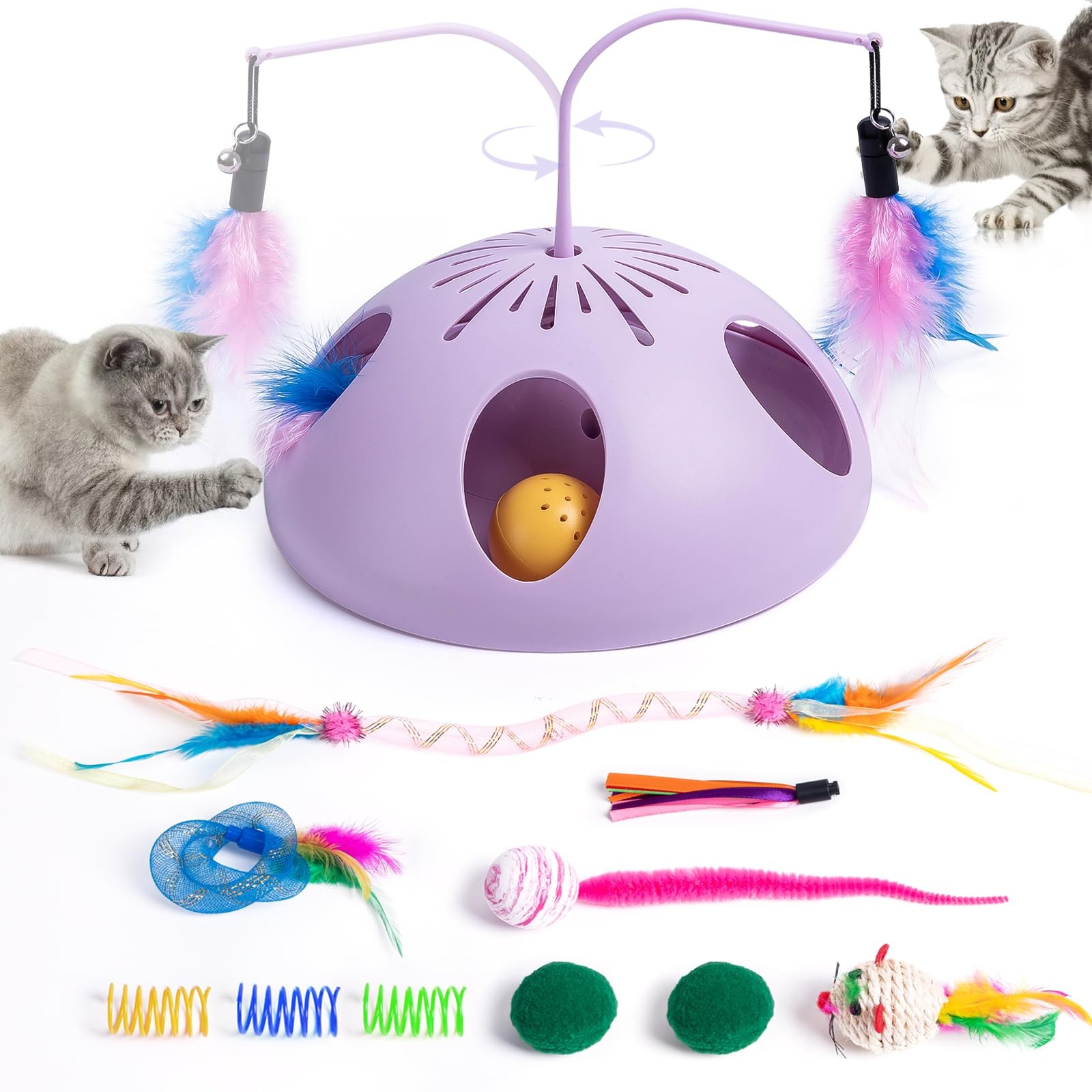 FITWOWFIT Interactive Cat Toy for Indoor Cats K, Feather, Track Ball, Automatic