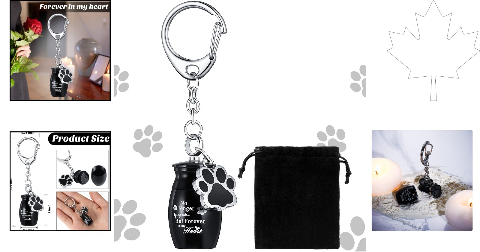 Elegant Stainless Steel Pet Cremation Urn Keychain with Paw Print Keepsake