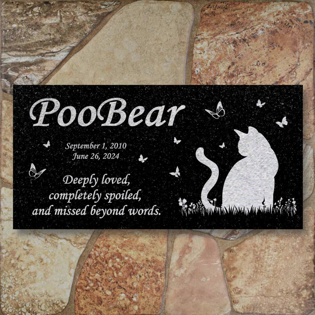 Personalized Cat Memorial – Granite Stone Pet Grave Marker – 6×12 – PooBear