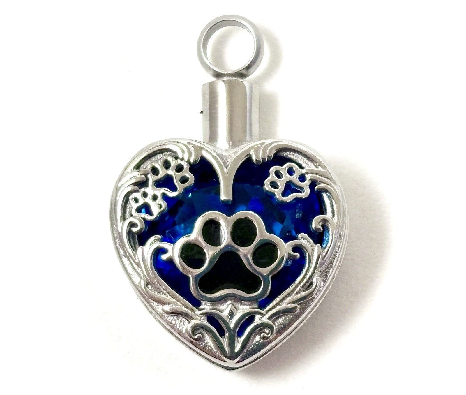 Blue Pet Cremation Necklace Holds Ashes Urn Pendant Jewelry Gift Paw Print Dog C