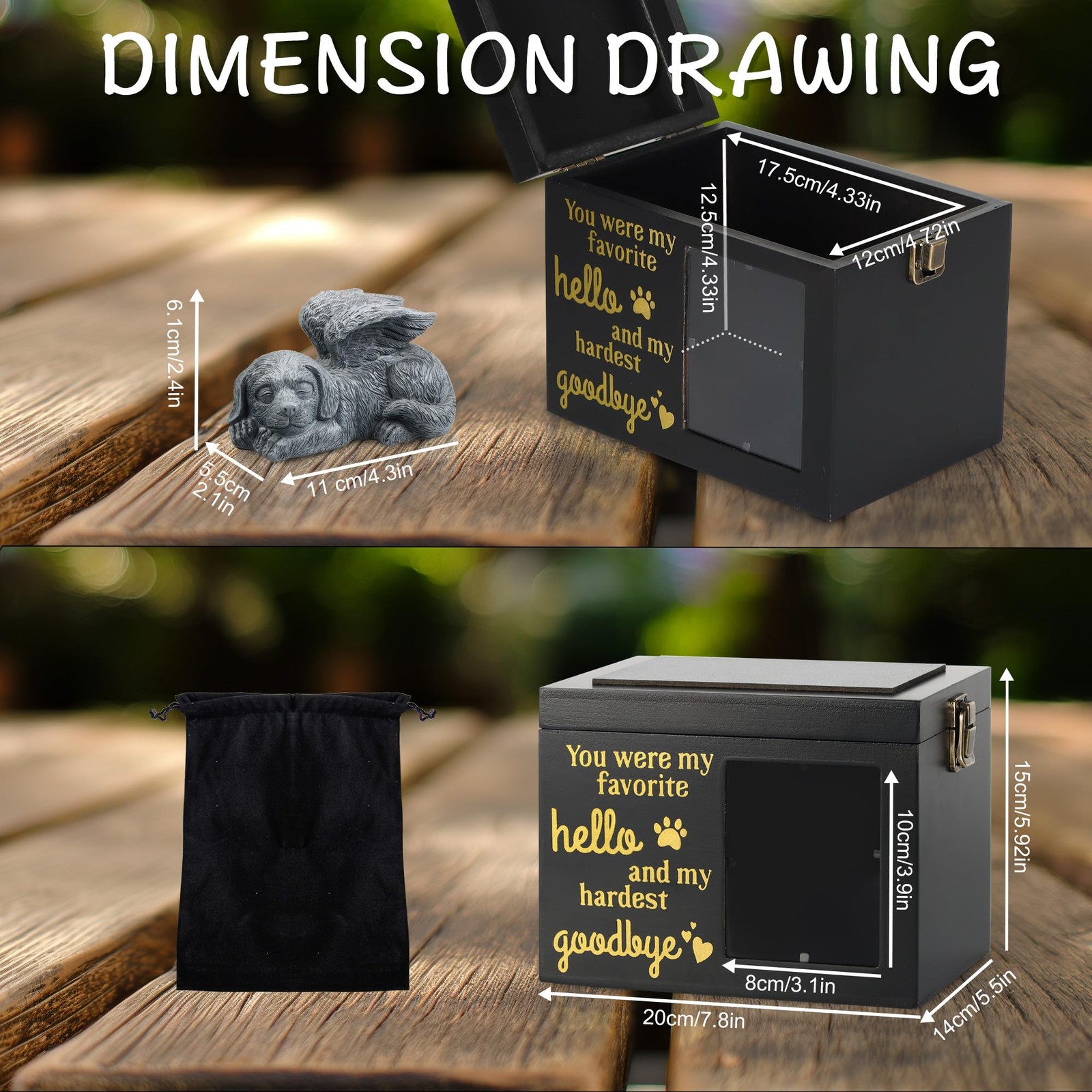DiDiBirDi Large Dog Urn for Ashes, Black Wooden Pet Keepsake Large,