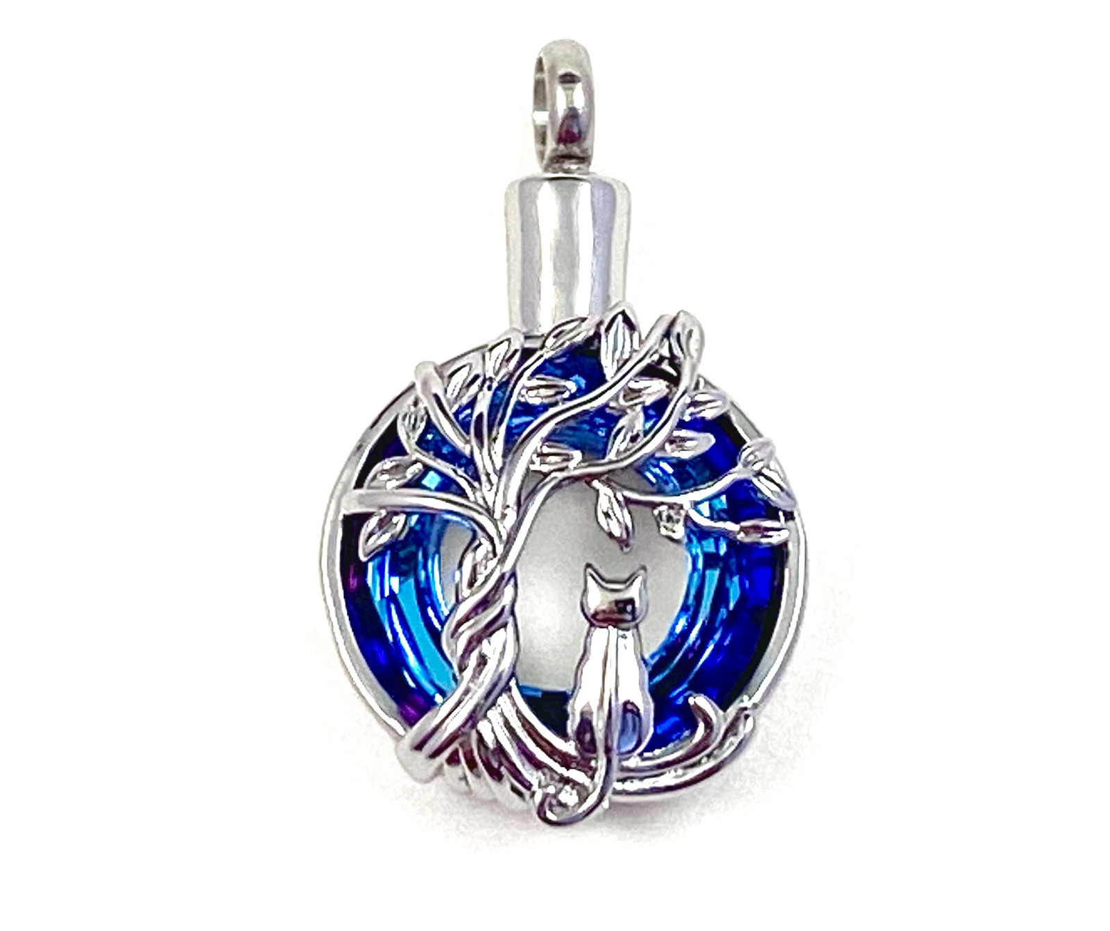 Cat Tree of Life Cremation Necklace Holds Ashes Urn Pendant Jewelry Gift Rainbow