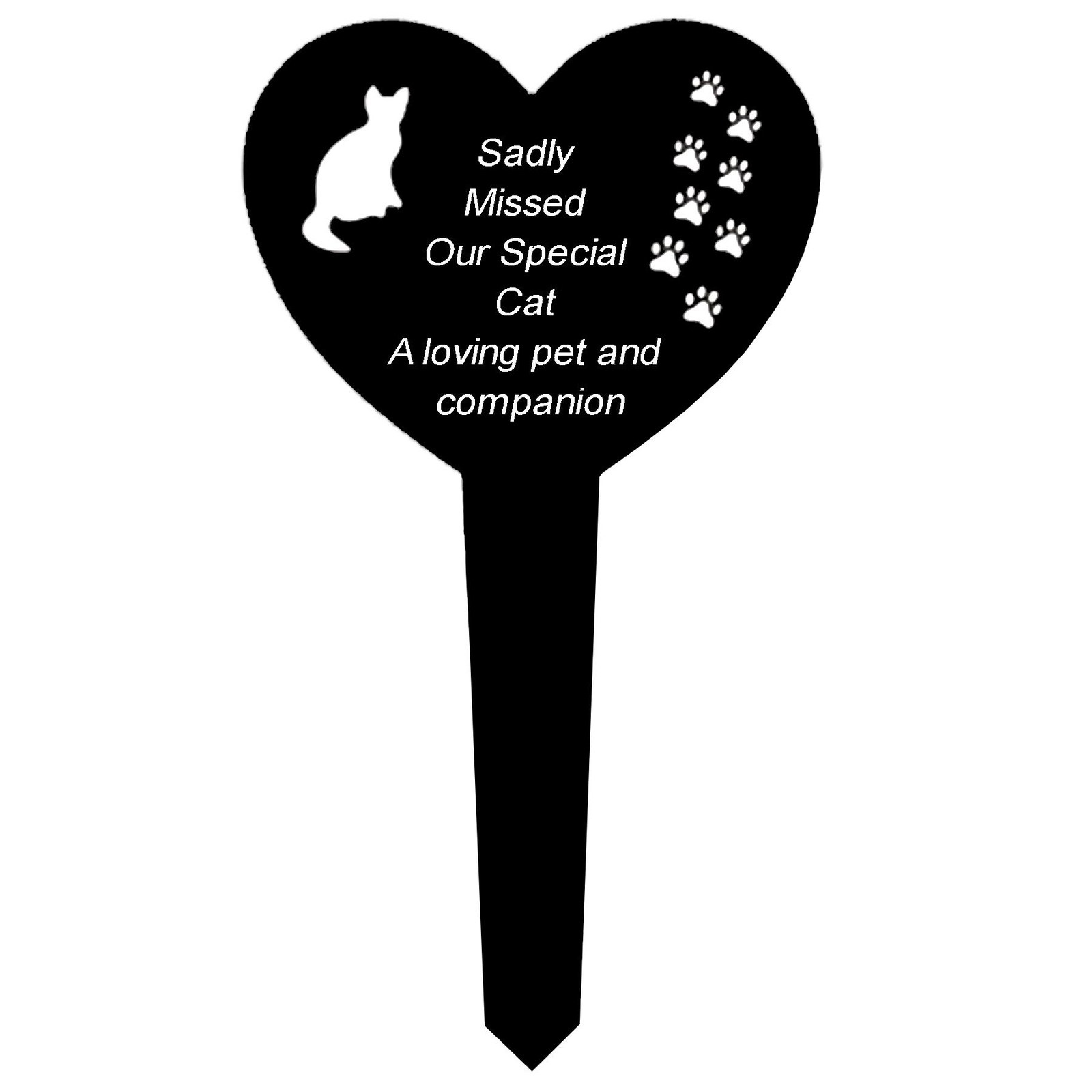 Black Memorial Heart Graveside Stake with Wording for a Special Cat