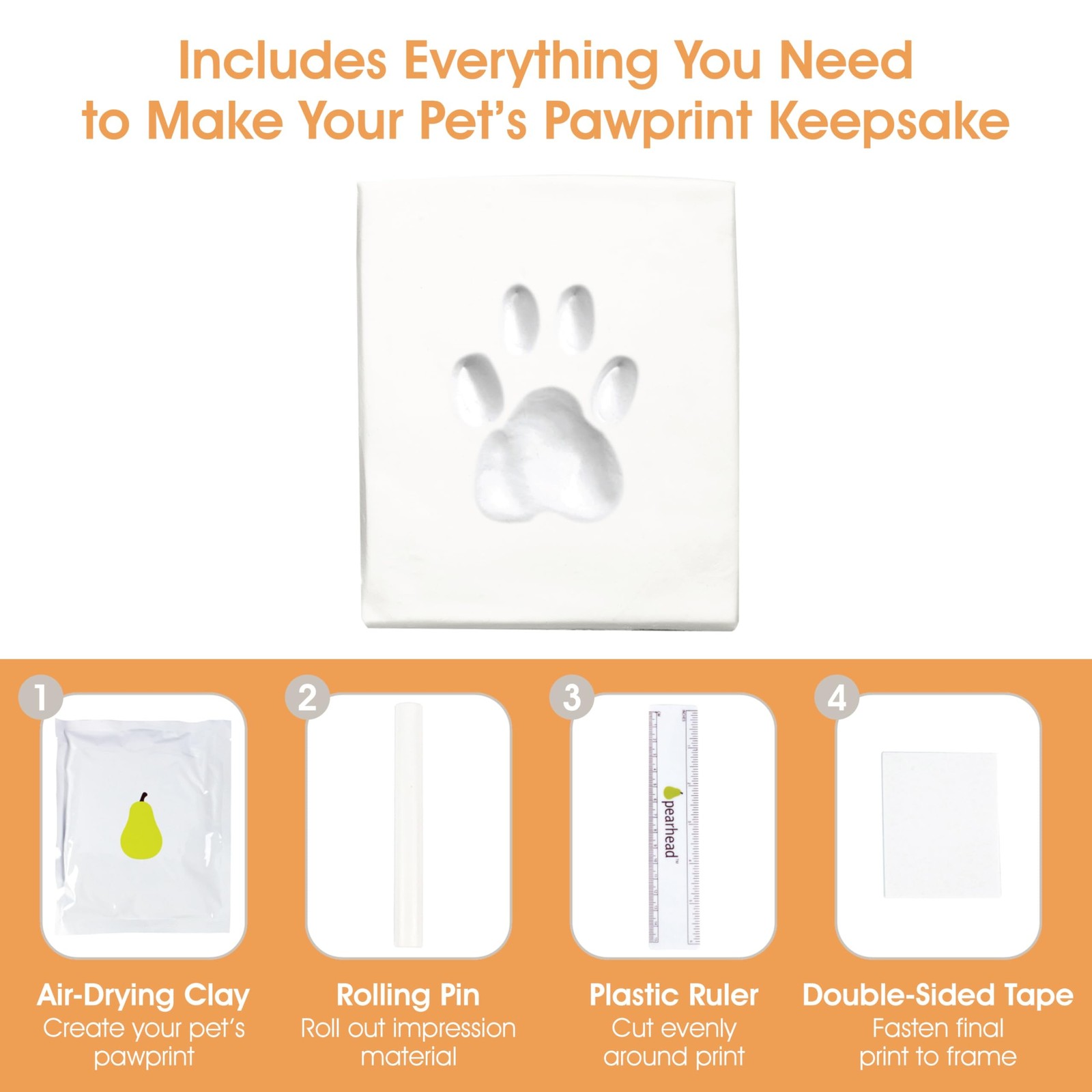 Pearhead Pet Paw Print Memorial Frame with Clay Imprint Kit, Dog & Cat Pawpri…