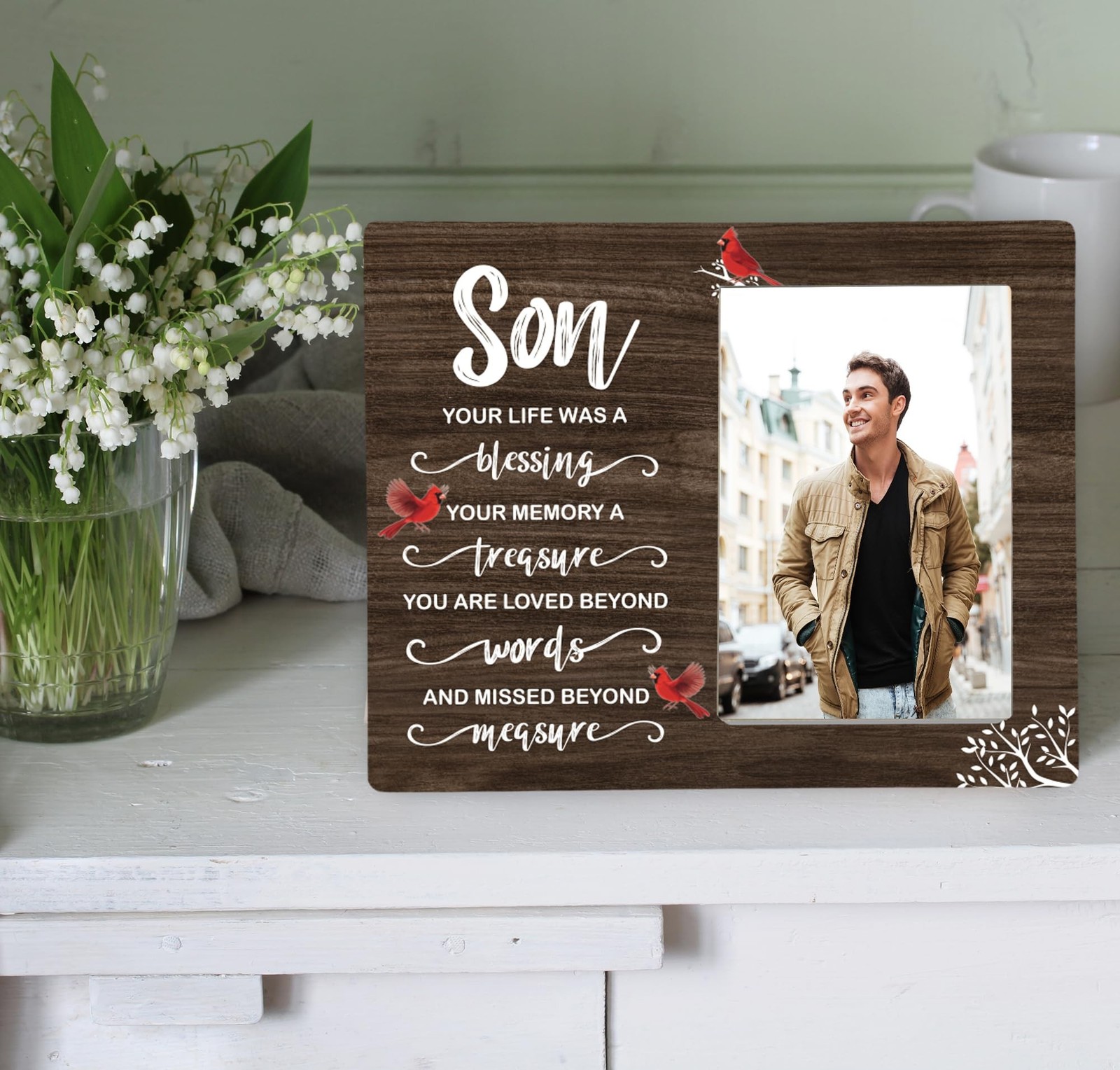 Son Memorial Wooden Picture Frame, In Loving Memory Remembrance Photo Frame G…