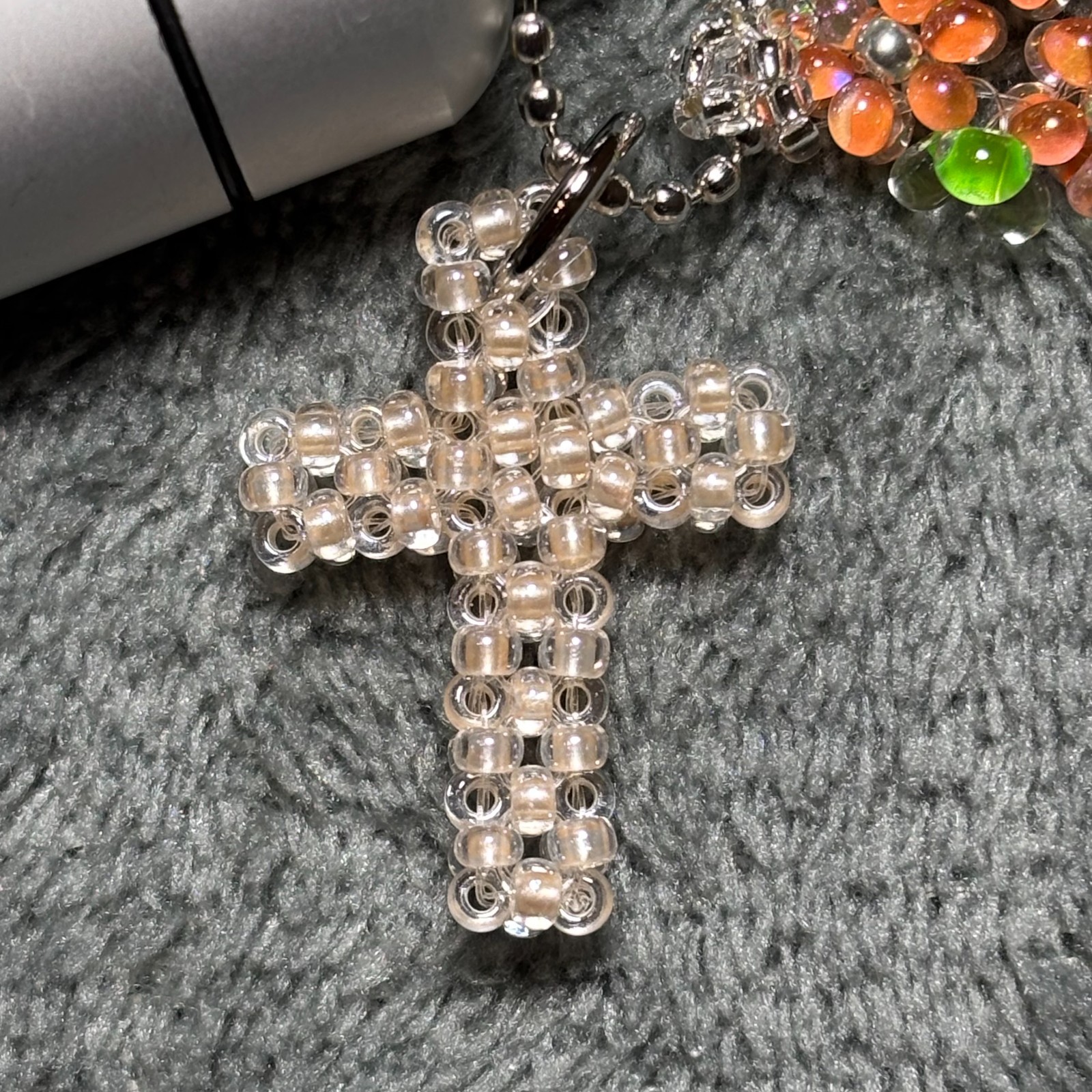 Cremation Ashes Keychain – Cremation Keepsake(orange cross and orange ornaments)