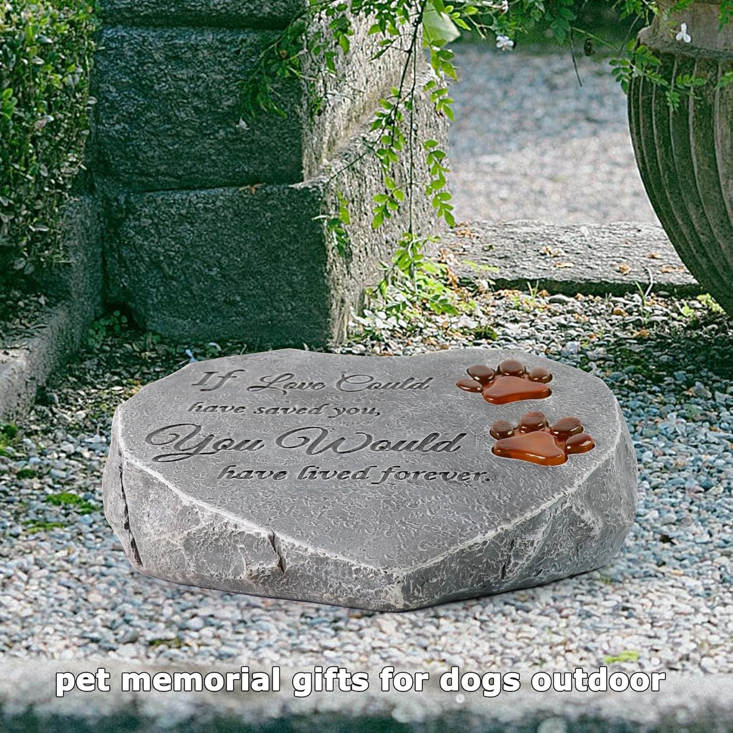 Solar Light Pet Memorial Stones Heart Shaped Dog Grave Markers Outdoor, Shinning