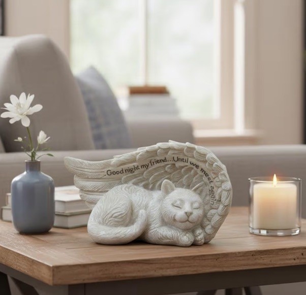 Loving Memory Collection 4″ Cat Peacefully Sleeping in Angel Wing Figurine NIB