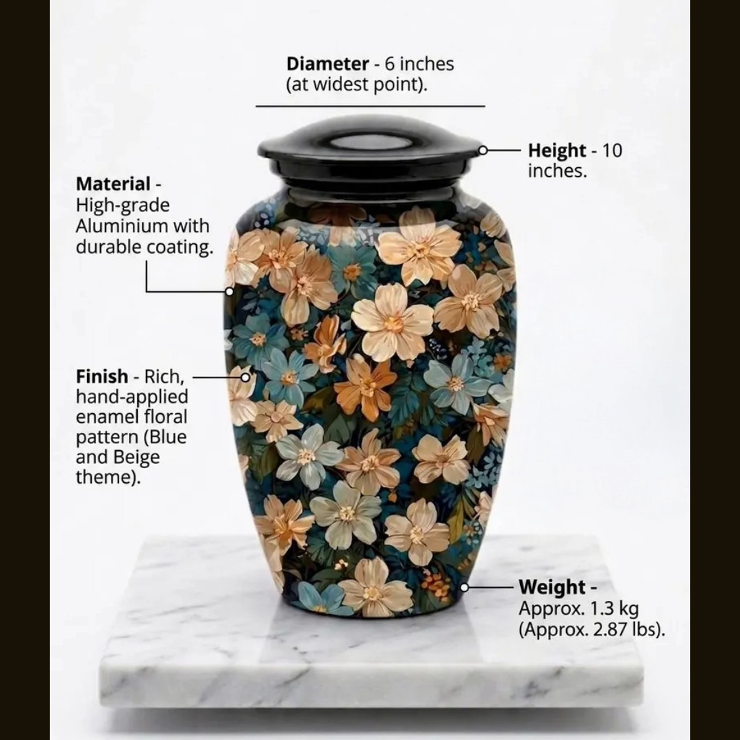Large Adult Urn for Ashes Floral Design 190 Cu In Memorial Cremation Urn w/Bag