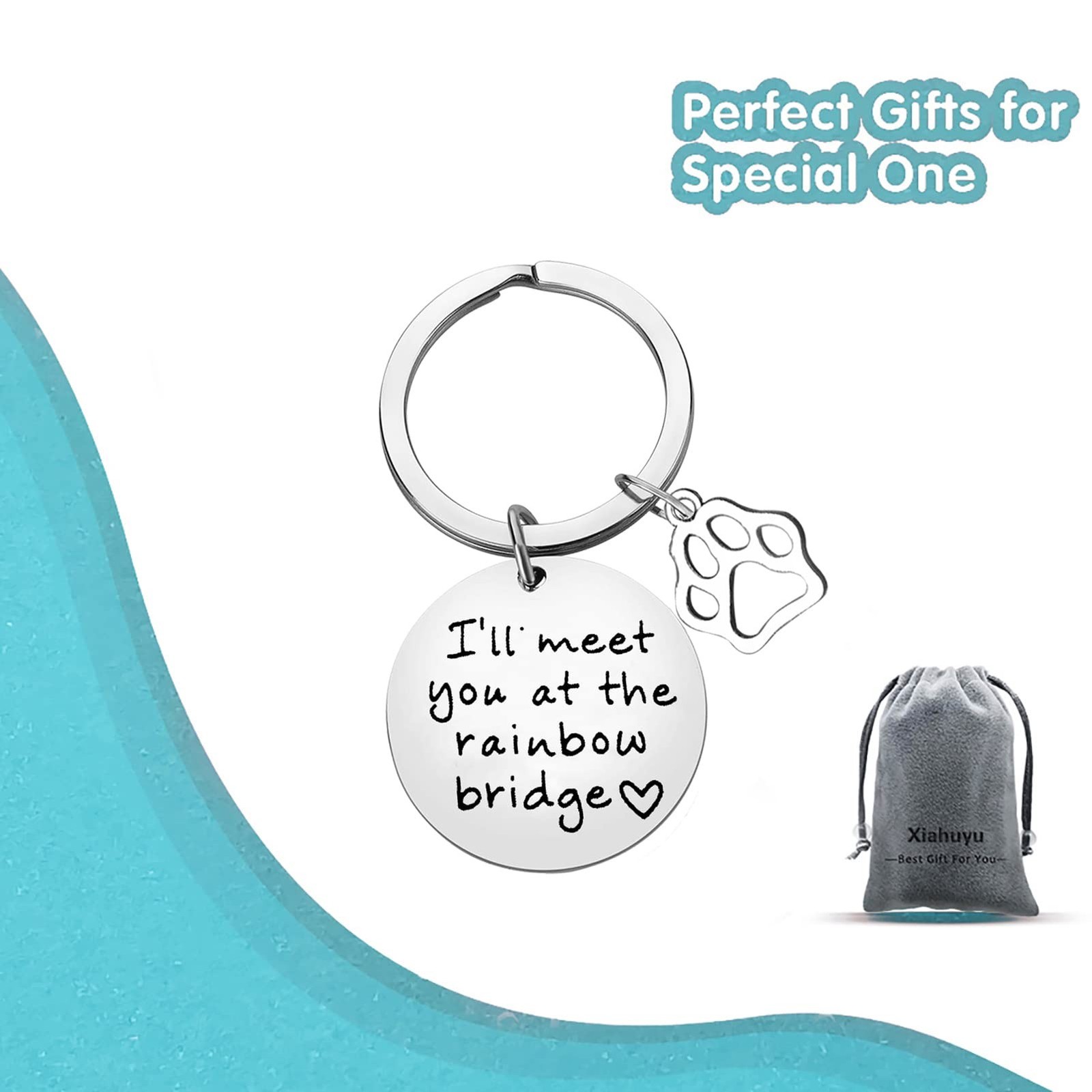 Xiahuyu Pet Memorial Keychain Gift I’ll Meet You at The Rainbow Bridge Keycha…