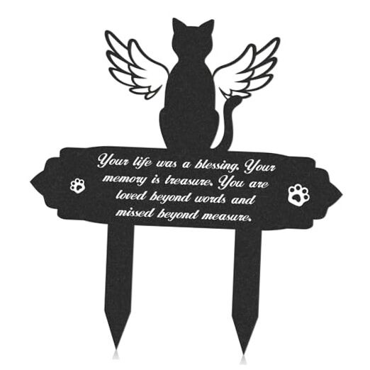 Memorial Decorations – Garden Stakes Markers with Angel Wings, Waterproof Cat