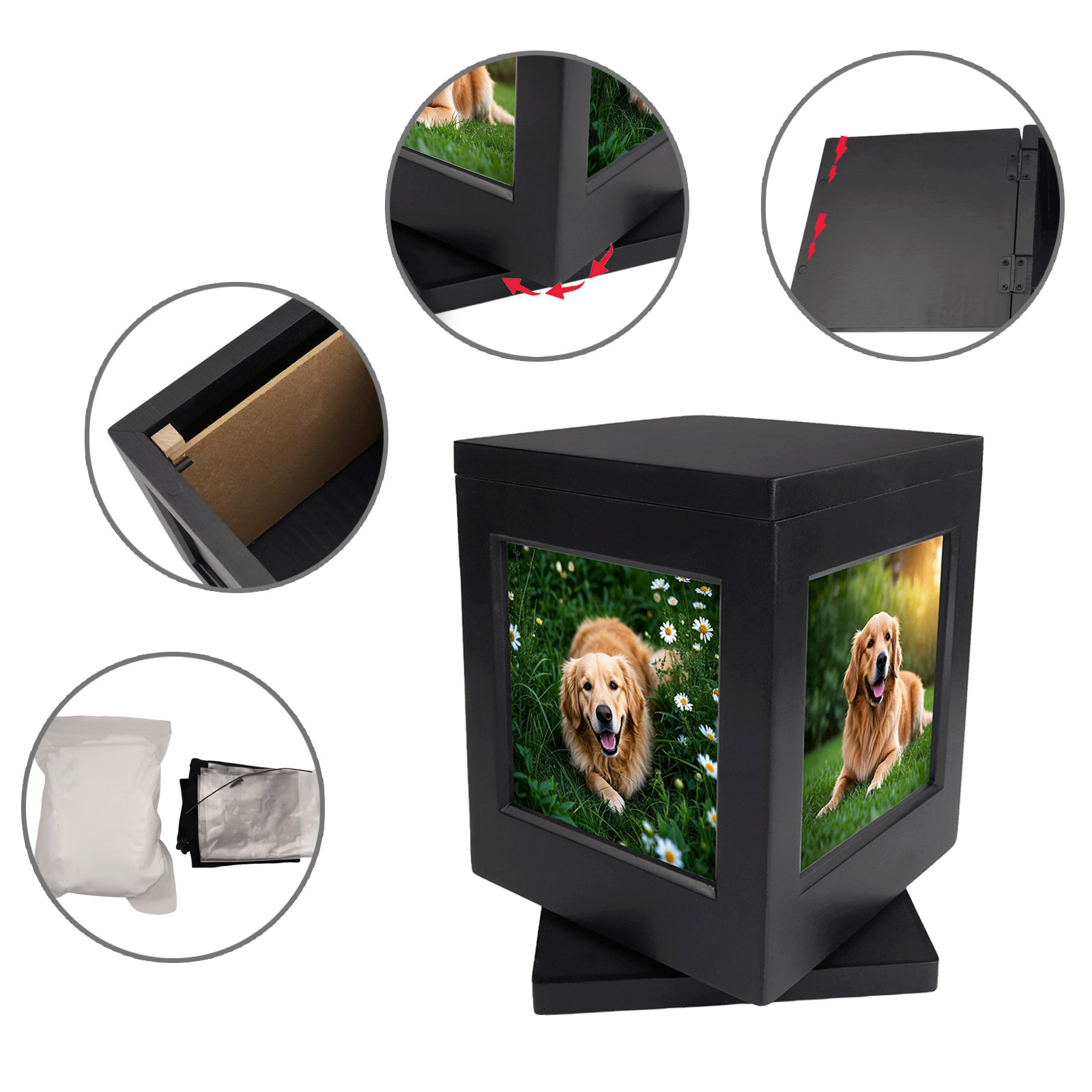 360° Solid Wood Picture Frame Urn With Claw Print Kit For Dogs & Cats 5.7*5.7in