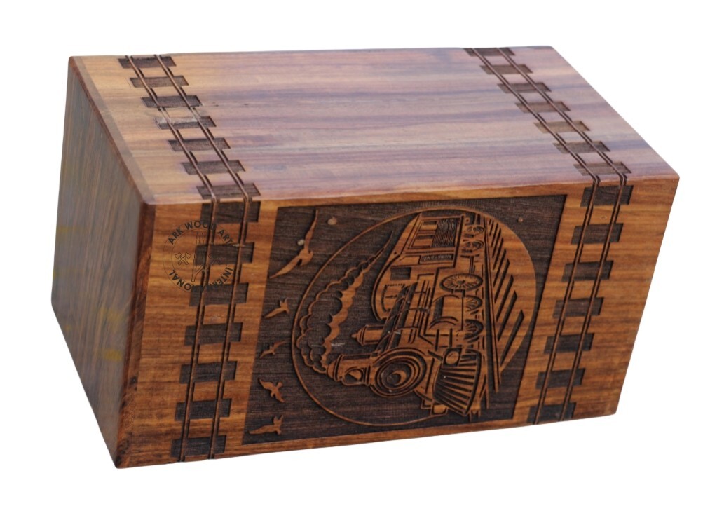 burning Train steam Engraved Train Whistle Wooden Urns Box for Human Ashes Male