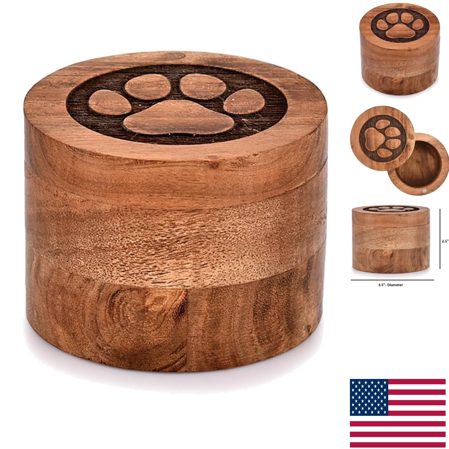 Elegant Portable Acacia Wood Pet Urn – Timeless Tribute for Cherished Memories