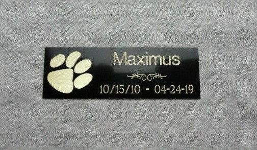 1×3 Custom Engraved Dog Memorial, Black Brass Plate Plaque, Paw Print, Pet