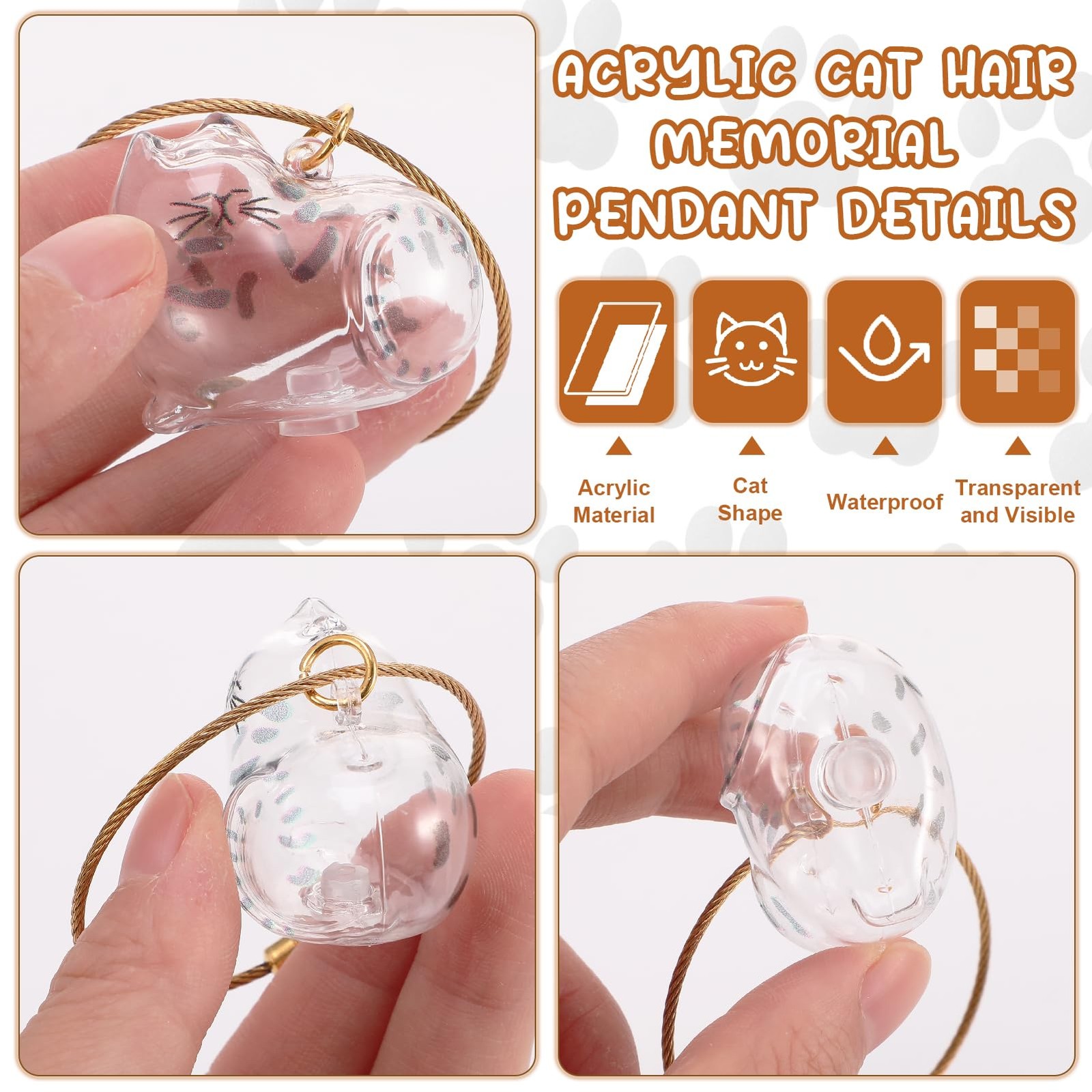 Guiqulai 6pcs Cat Hair Storage Keychain, Memorial Pendant One Size, White