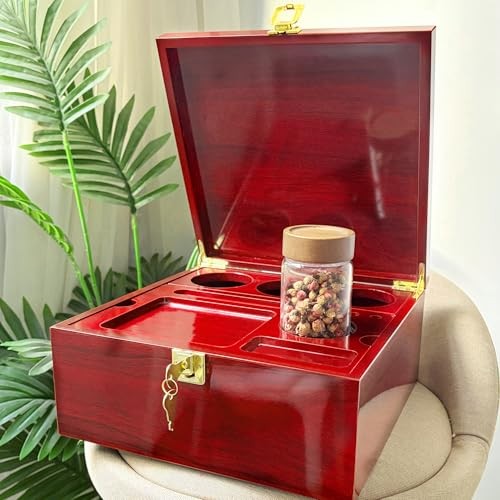 Large Wooden Box Decorative Storage Box with Lock & Accessories – Burgundy