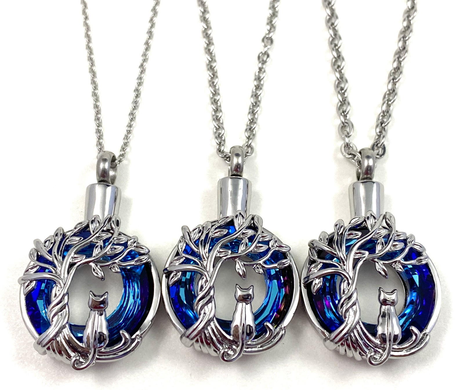 Cat Tree of Life Cremation Necklace Holds Ashes Urn Pendant Jewelry Gift Rainbow