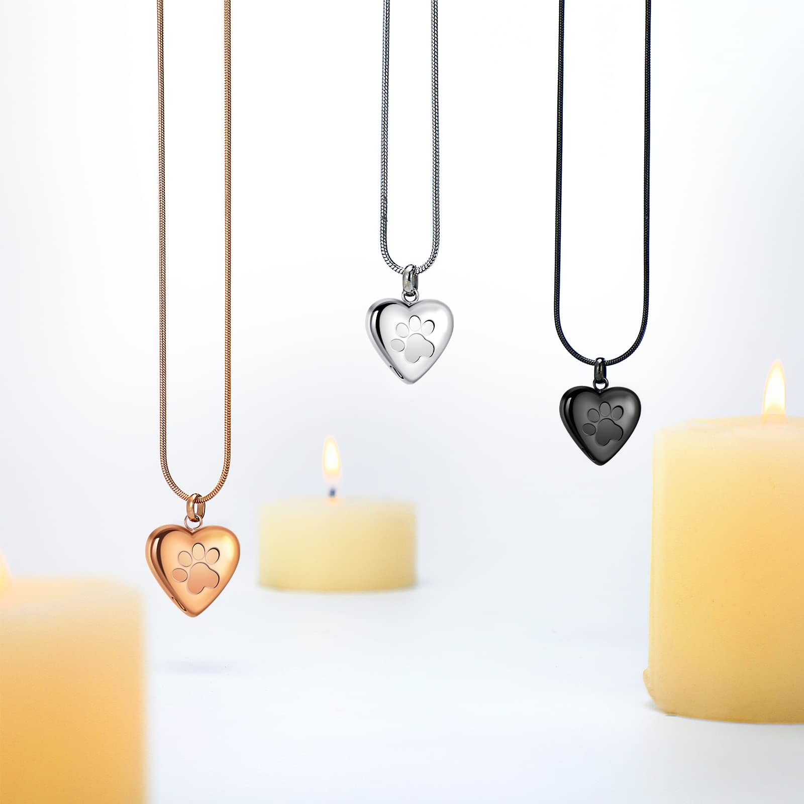 3 Pcs Pet Ashes Necklace for Dogs Urns Cremation Jewelry Paw Print Heart Stai…