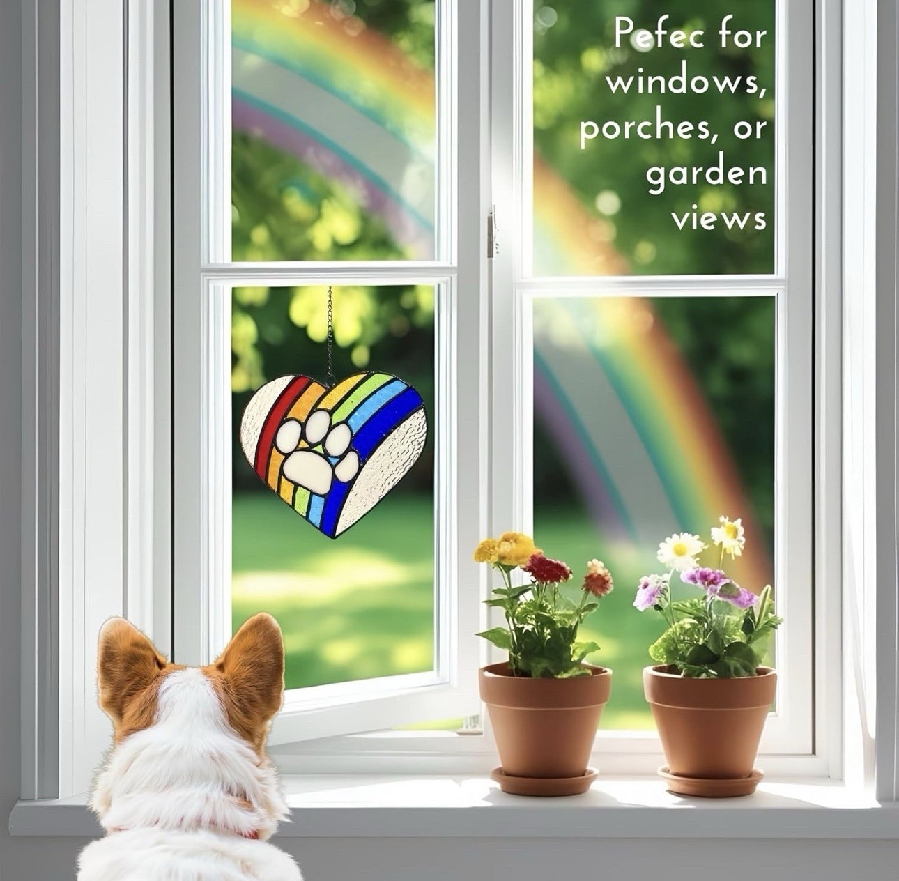LastingTails Rainbow Dog Memorial Gifts, Paw Print Heart Suncatcher, Loss of Dog