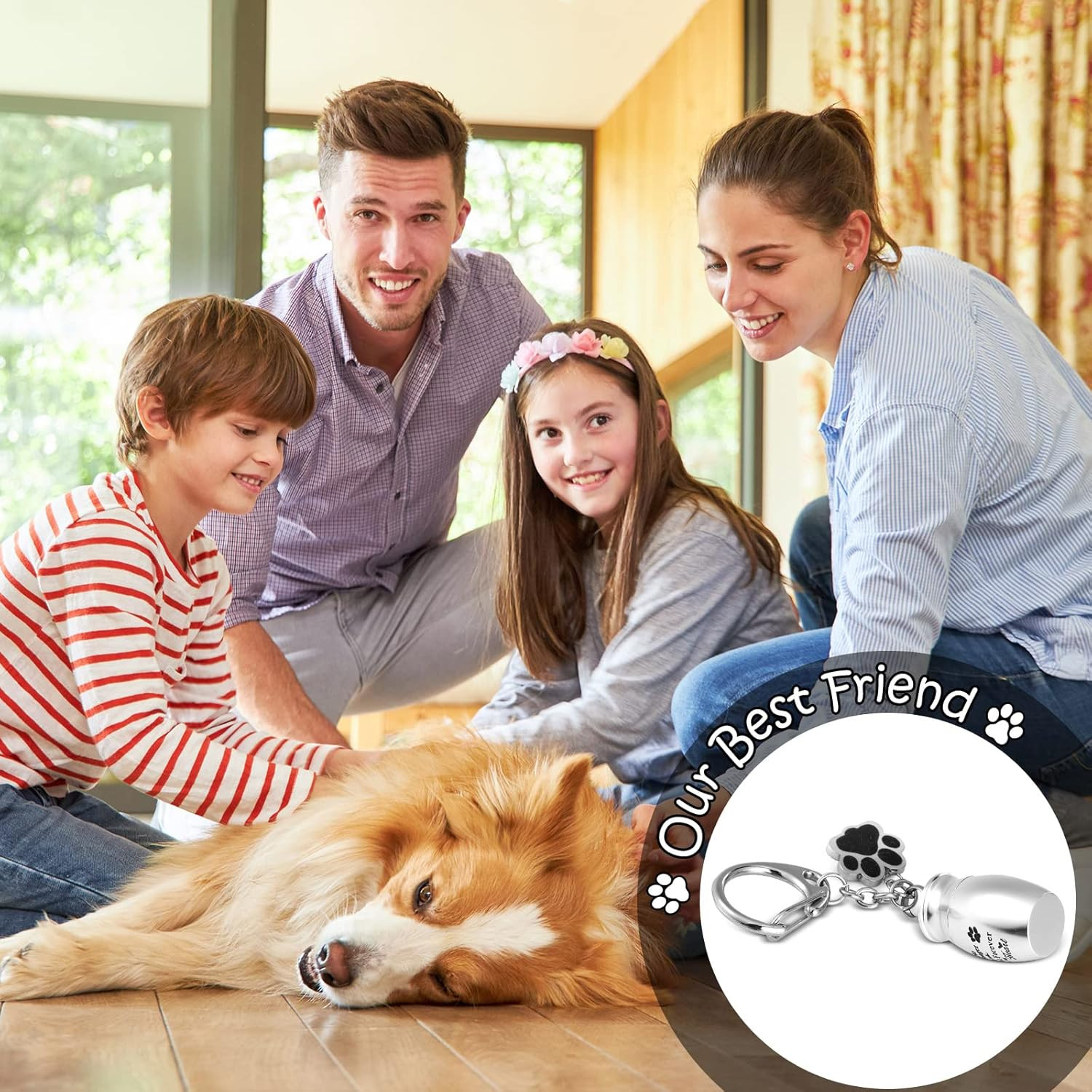 Tudomro Cremation Pet Dog Urns Keychain for Ashes with Storage Bag Stainless Ste