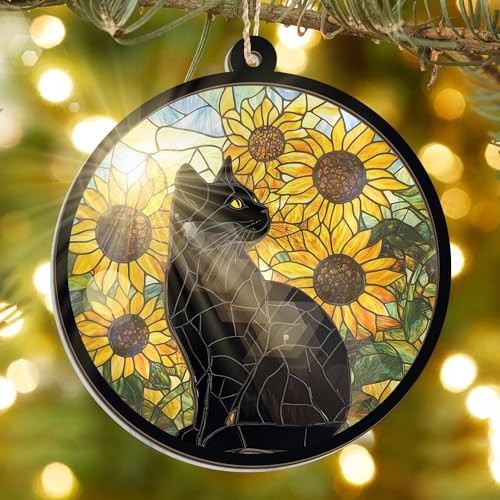 Christmas Black Cat Gifts for Women – Suncatcher Black – Sunflower Cat