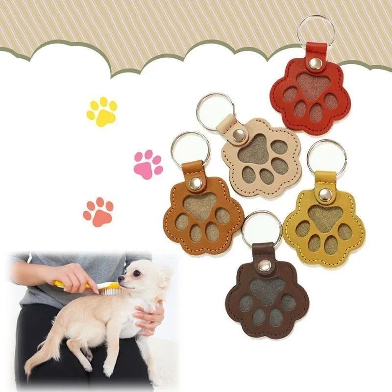 Pets Hair Memorial Keepsake Keychain PU Leather Dog Cat Storage Pouch Bag Charm