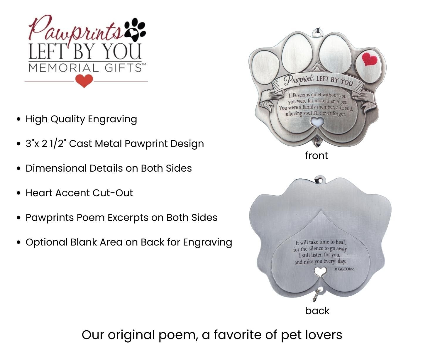 Pet Memorial Wind Chime 18″ – Pawprint Remembrance Gift with Poem Card