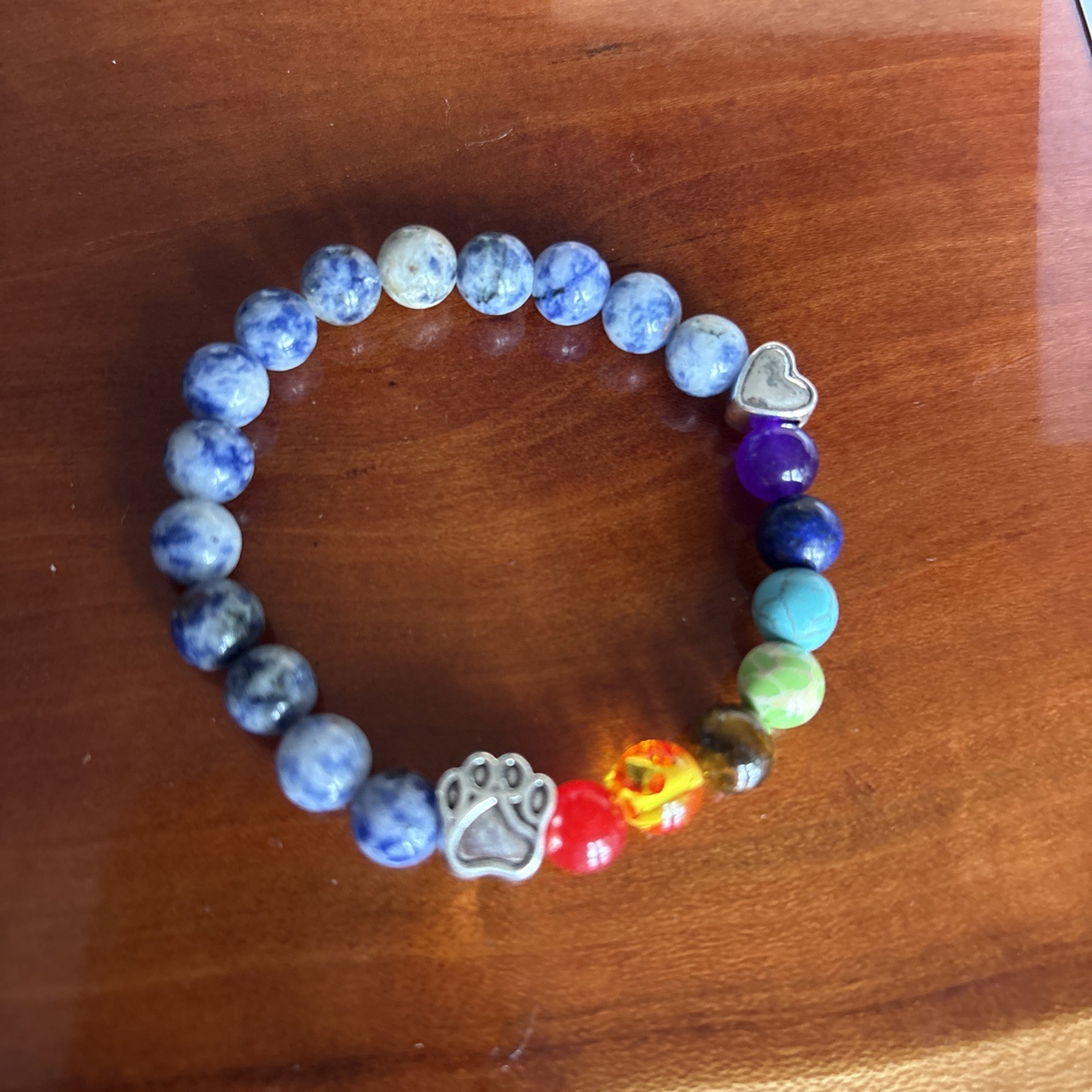 Pet Memorial Rainbow Bridge Blue Spot Jasper & Crystal Bracelet