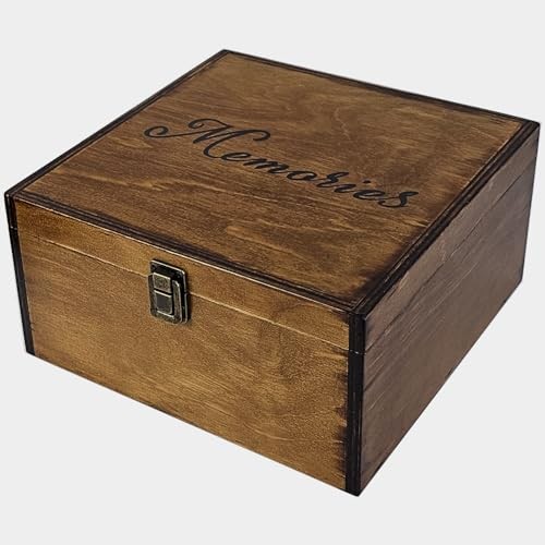 Large Wooden Memory Box for Keepsakes, 10″ x 10″ x 5″ Wooden Keepsake Memories