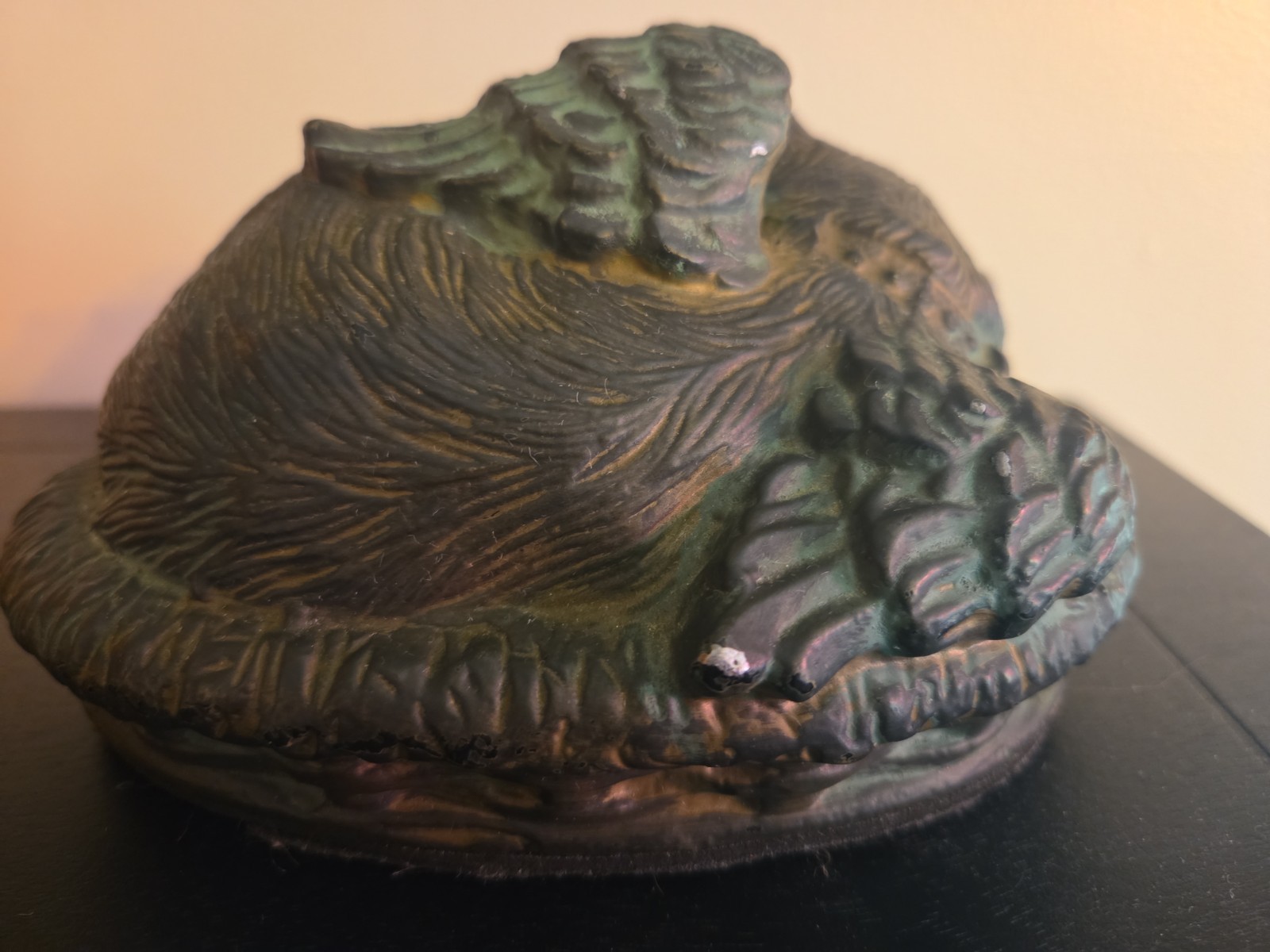 Angel Cat Sleeping in Basket Bed Bronzed Cremation Urn Memorial Figure 6.5″x4″