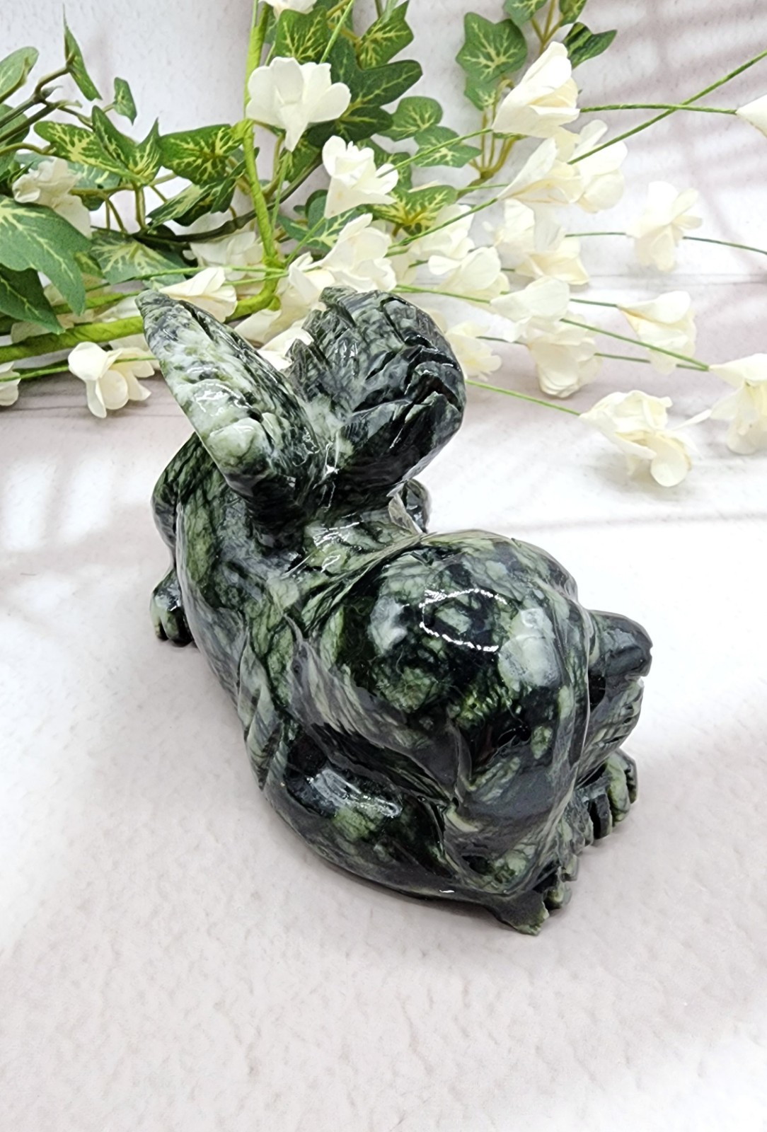 Xiuyan Jade Winged Angel Dog Pet Memorial, Pet Loss Gift, Gemstone Carving