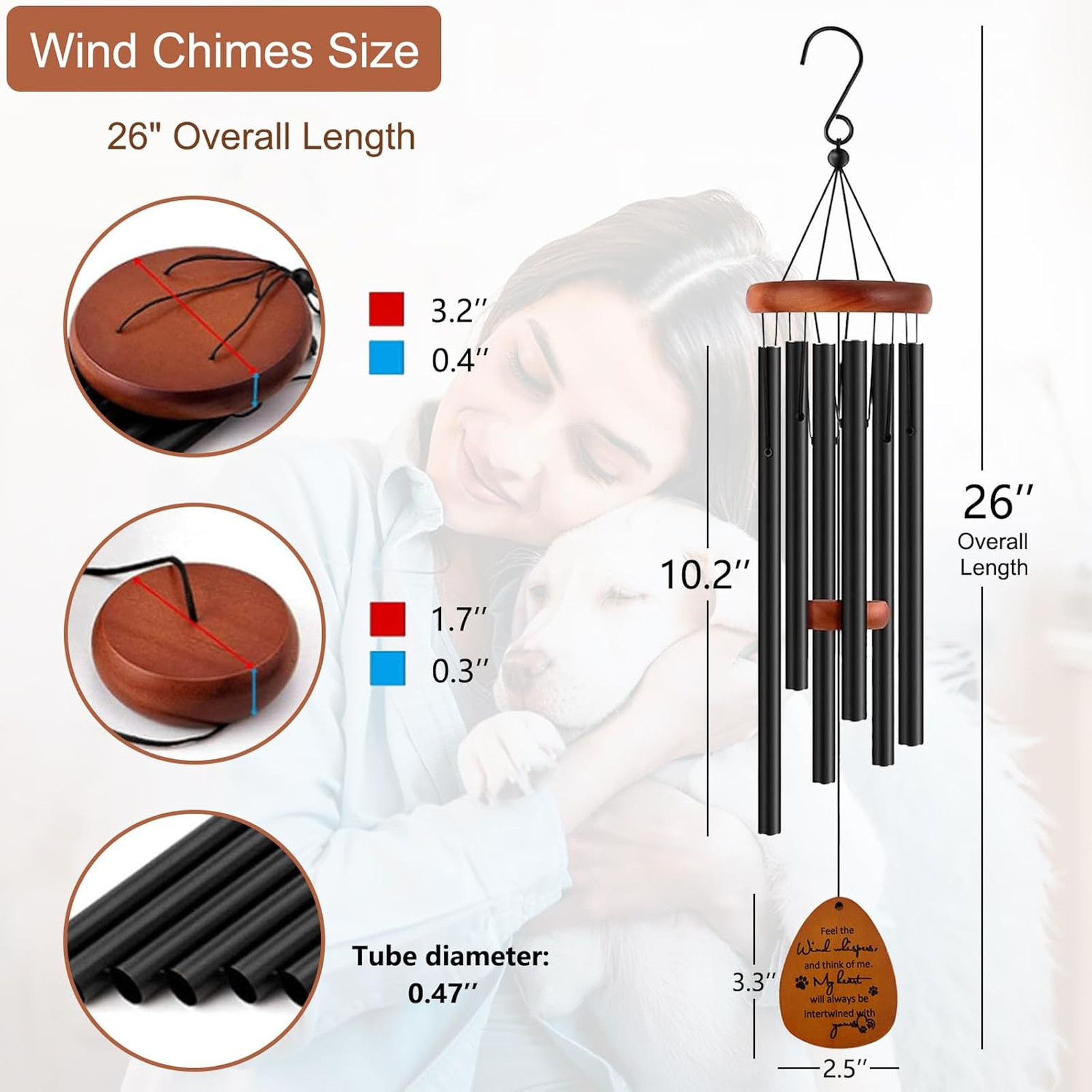 Dog Memorial Wind Chimes 26 Inch Pet Loss Sympathy Gift for Dog Memorial Garden