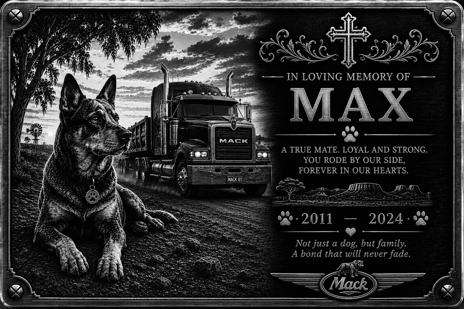 Personalised Pet Memorial Plaque Custom Photo Engraved Aluminium Dog & Truck