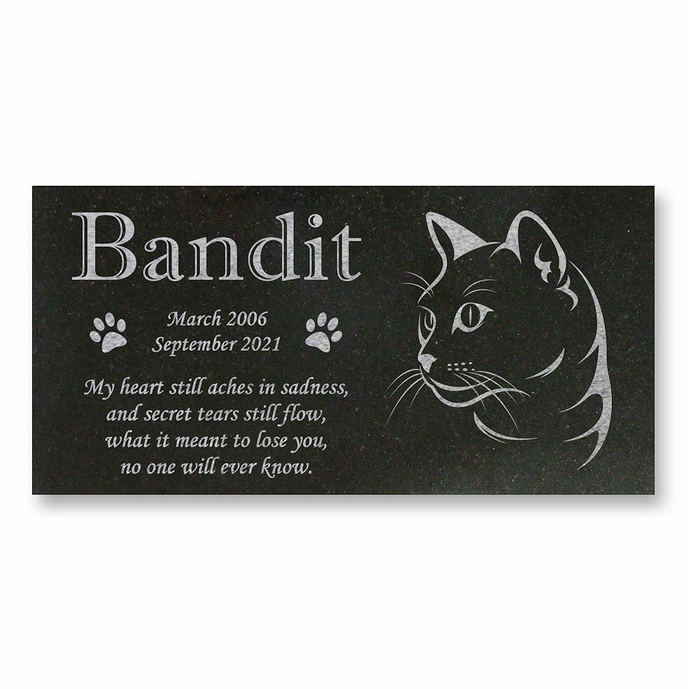 Personalized Cat Memorial – Granite Stone Pet Grave Marker – 6×12 – Bandit