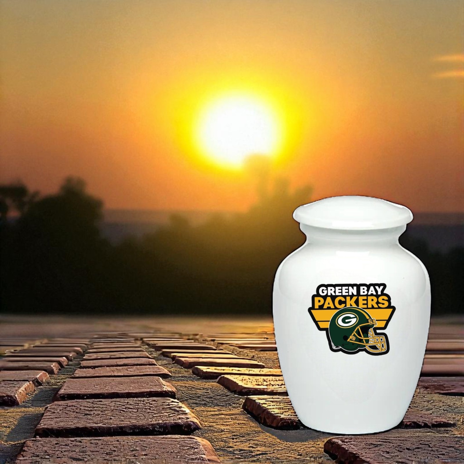 Green Bay Packers Football Style Cremation Urn Adult Ashes White Metal 8 In Urns