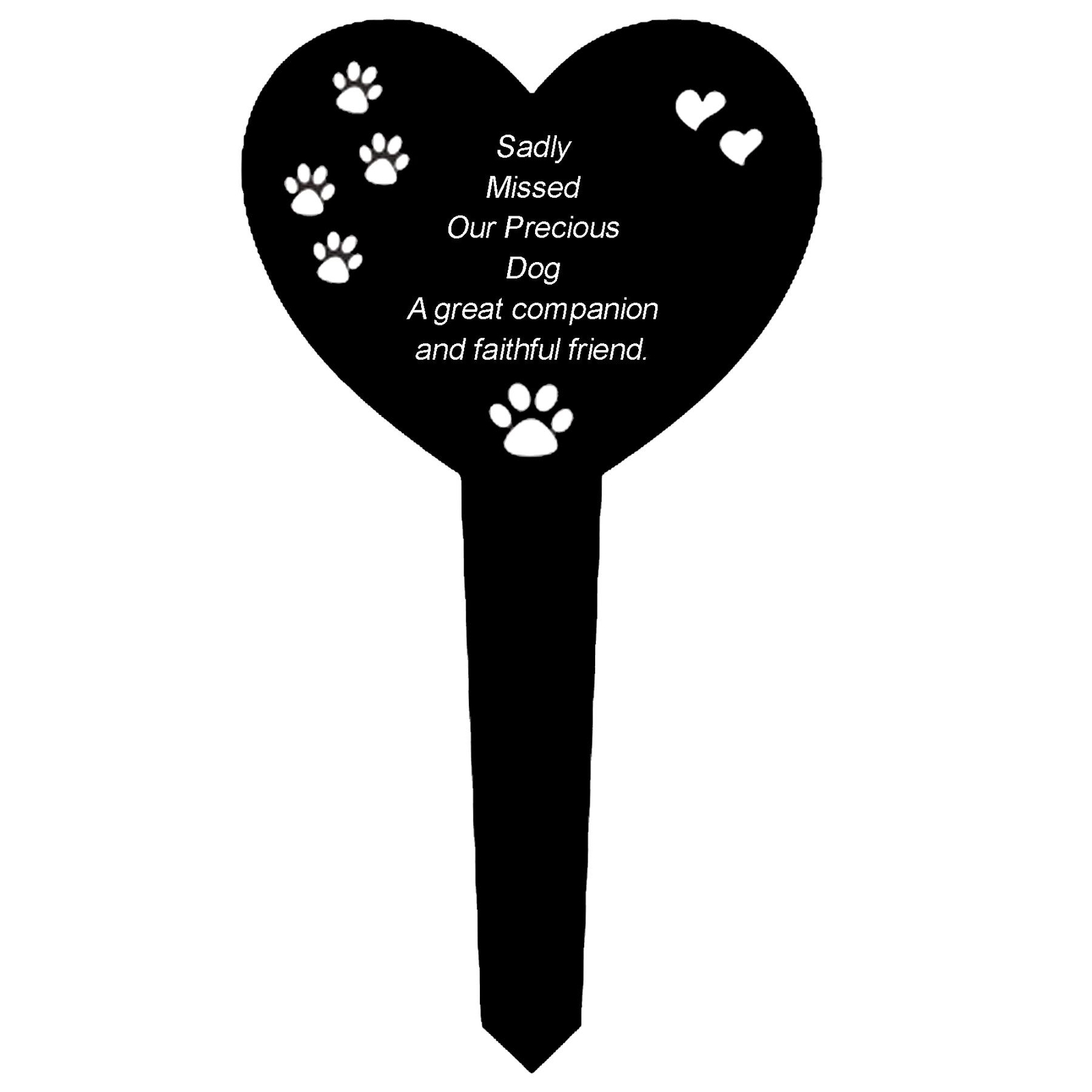 Black Memorial Heart Graveside Stake with Wording for a Precious Dog