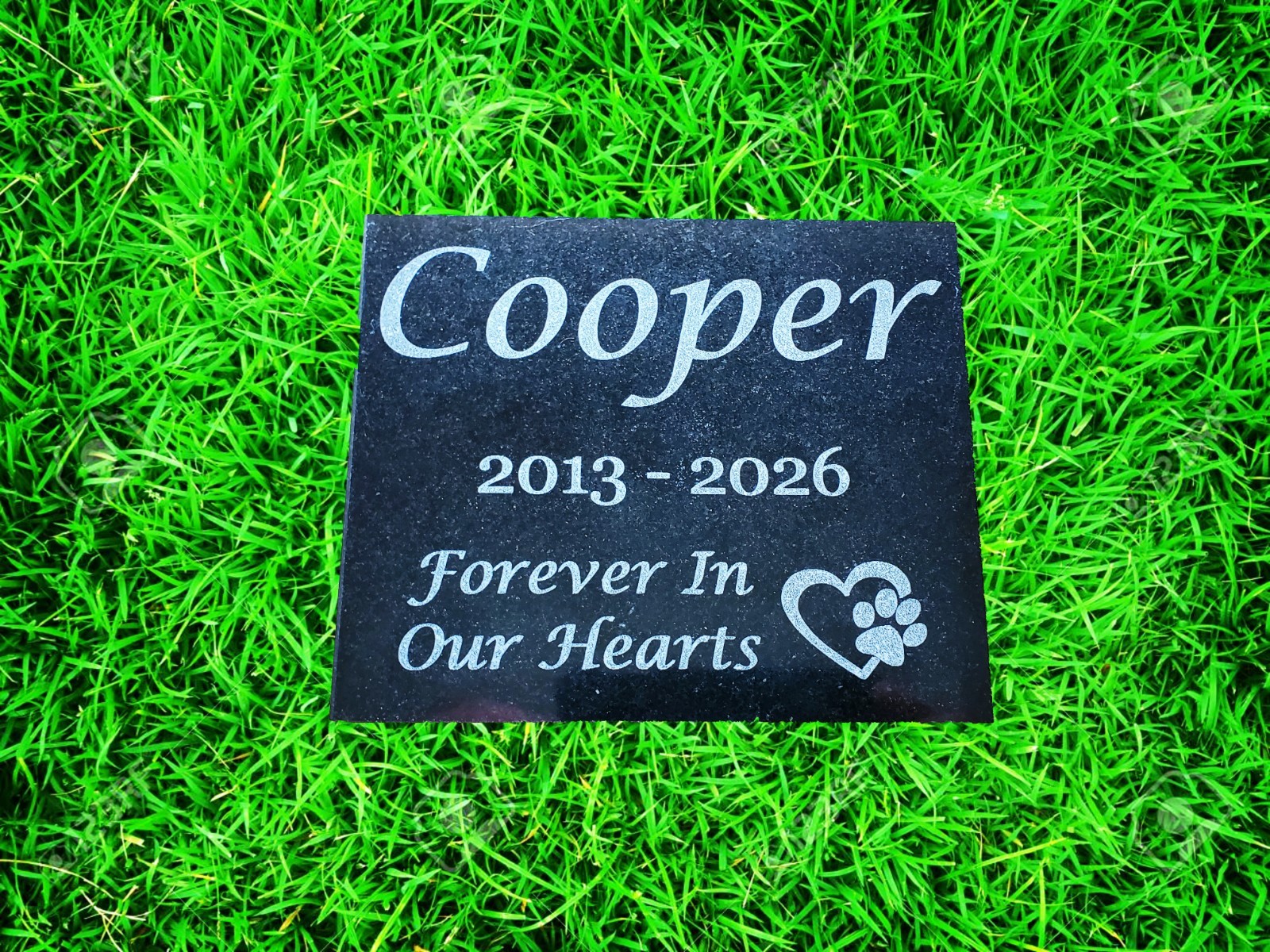 Personalized Granite Pet Memorial Headstone, Engraved Garden Marker (5″ x 6″) A3