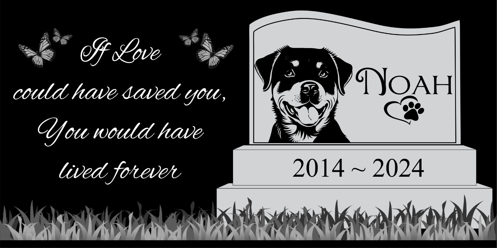 Pet memorial Engraved Marker, headstone Granite gravestone, Rottweiler dog