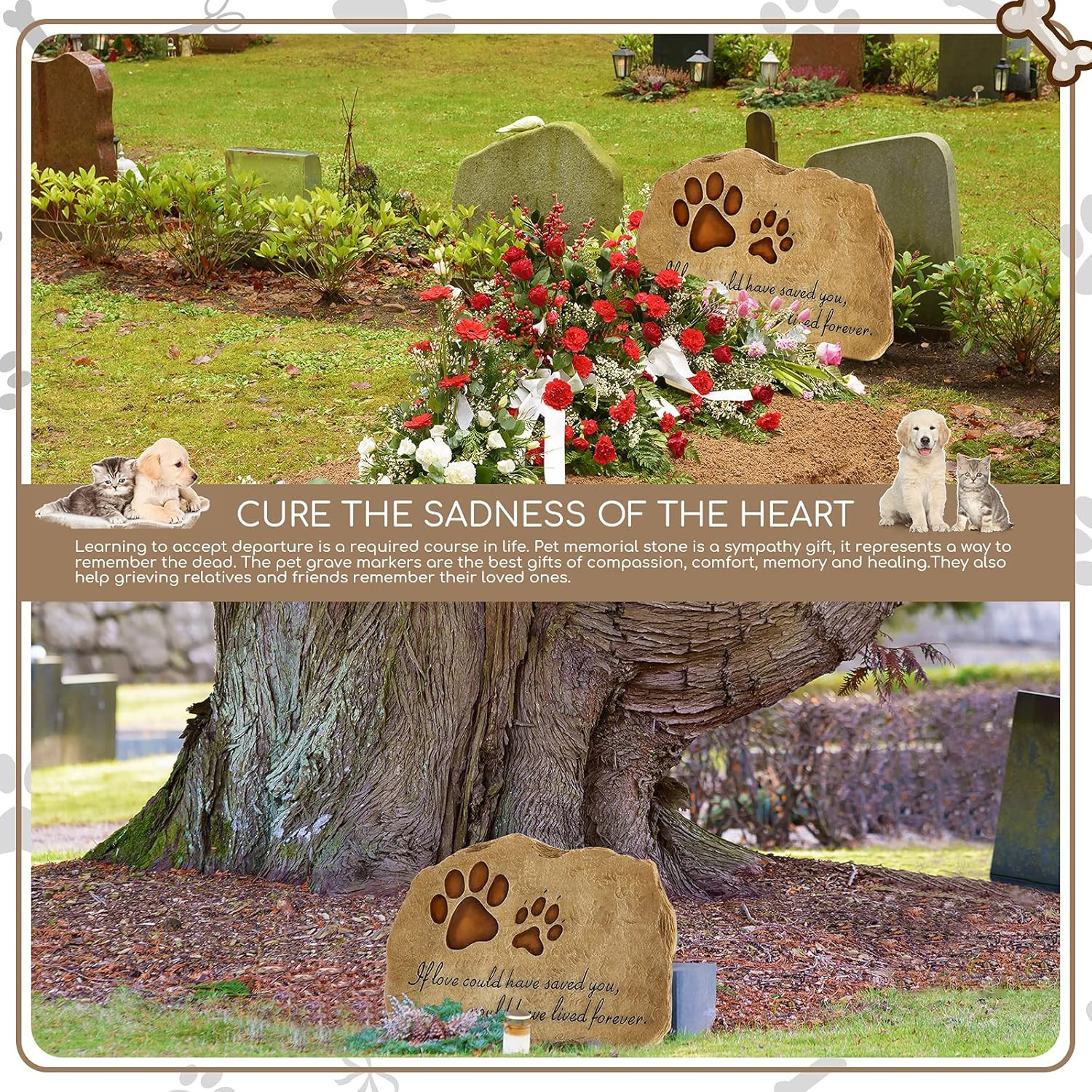 Dog Memorial Stone Dog Garden Memorial Stone Paw Prints Pet Headstone Resin Grav