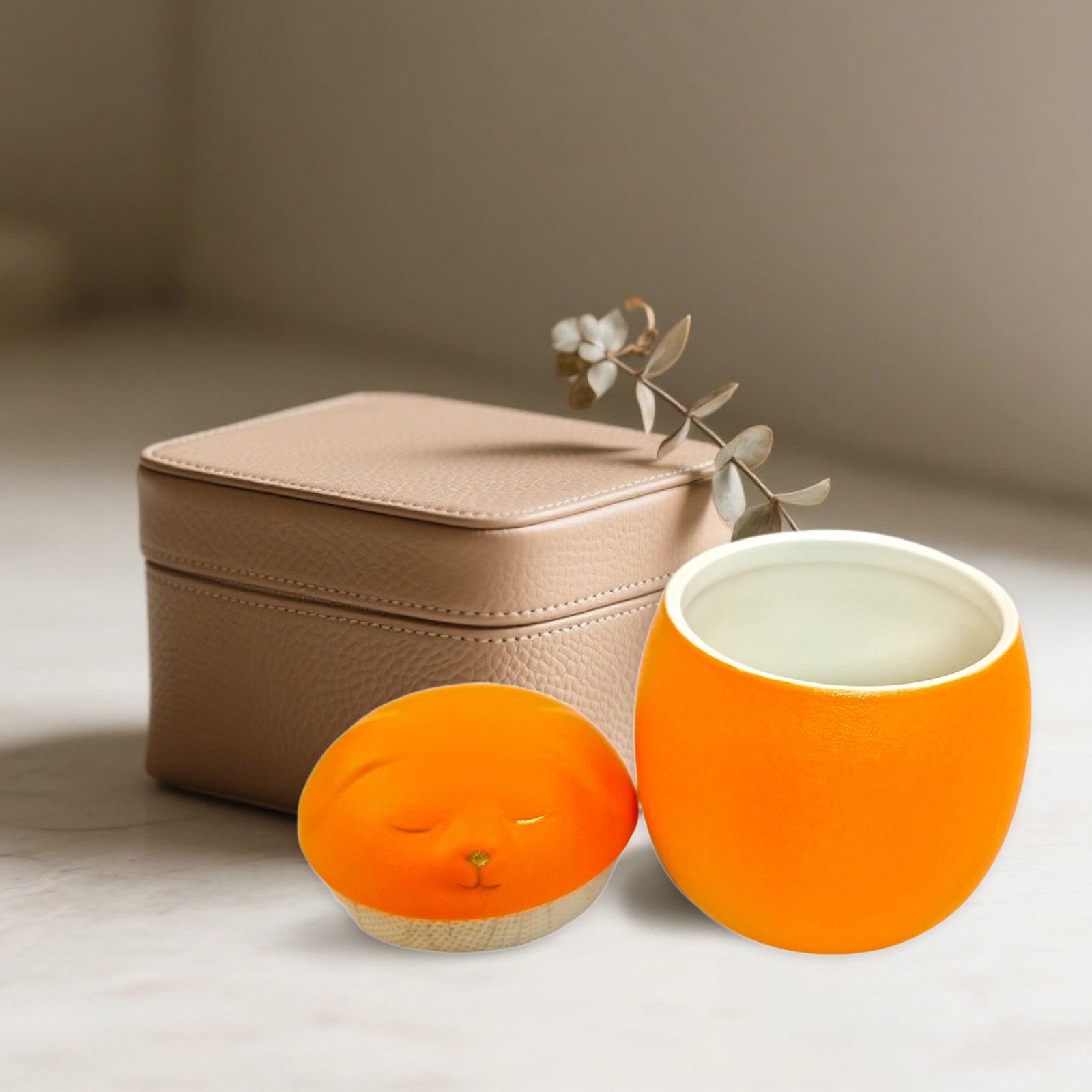 Smiley Dog Shaped Pet Urn For Small Dog And Cat Ashes 3.2×2.9 inches(Orange, M)